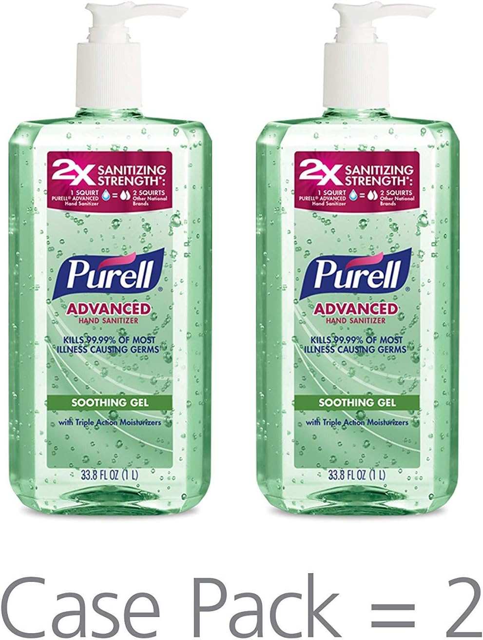 Purell Advanced Hand Sanitizer Soothing Gel for The Workplace, Fresh Scent, with Aloe and Vitamin E - 1 Liter Pump Bottle (Case 2) - 3081-02-EC(5 Pack)