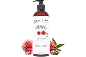 PURA D'OR 16 Oz Organic Castor Oil – Pure Cold-Pressed Hexane-Free USDA Certified – Lashes Brows Hair Scalp Skin – Botanical Moisturizer for Softness Strength Hydration Shine Radiance – Bulk Size