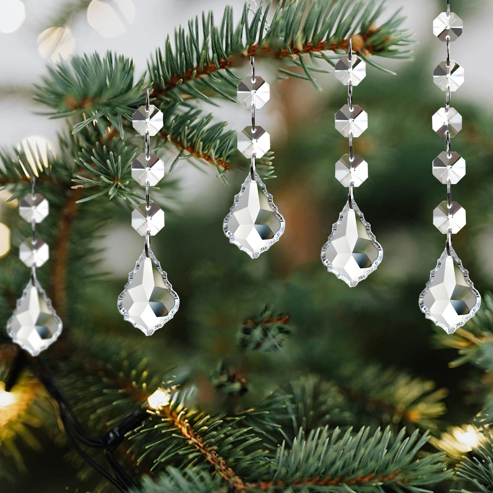 YIEUR Pack of 12 Suncatcher Pendants Crystal Suncatcher with 56 Pieces White Garland Beads, 38 mm Drop Crystal Glass Chandelier Light Catcher Crystals Pendant Prisms for Windows Garden Wind Chime