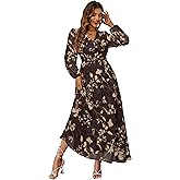 Simplee Women's Boho Floral Maxi Dress Flowy Casual V Neck Short Sleeve Wedding Guest Holiday Beach Long Dress