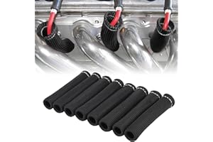 BLISSSHINE 8 PCS Spark Plug Wire Heat Shield Sleeve 2500° Spark Plug Boot Protector Wrap for 6 Inch for Ls1/Ls2 Sbc Bbc 350 454 Plug Wire Covers — Black