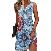 ETCYY Sundresses for Women 2026 Vacation Swim Cover up Beach Dresses Button Down Sleeveless Boho Floral V-Neck Summer Dress