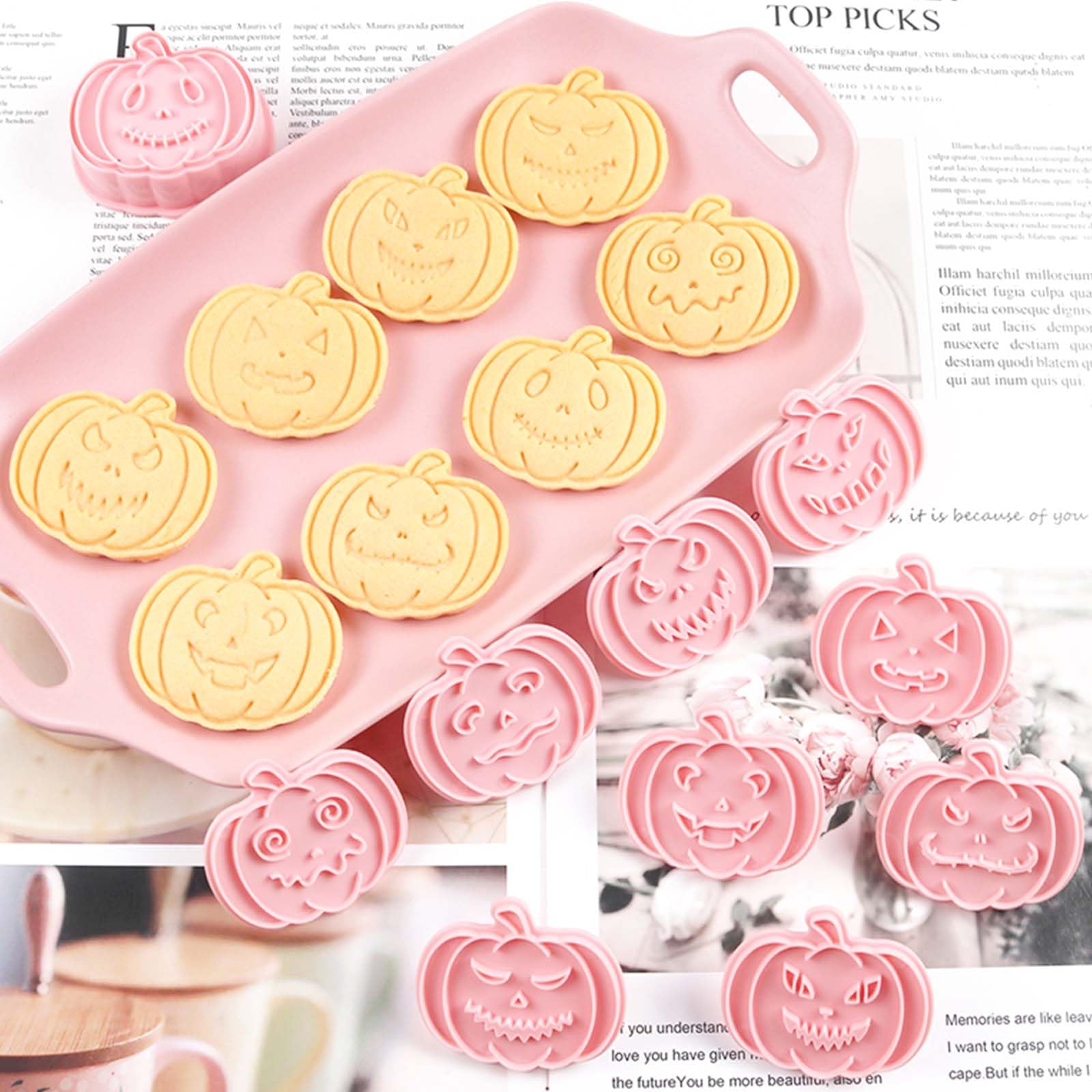 Photo 1 of 10 PCS Mini Pumpkin Cookie Cutter Set, Funny Halloween Cookie Stamps with 3D Raised Designs, Frosting Decoration Tools, Day of The Dead Baking Supplies, Fall Baking Tools (Pumpkin)