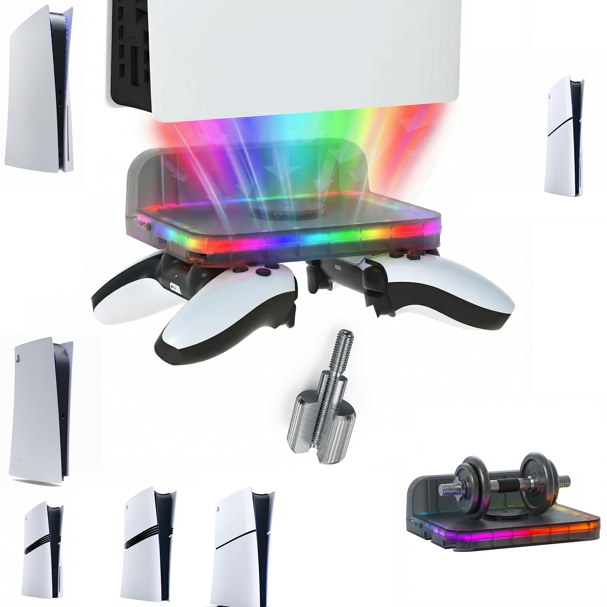 PS5 Wall Mount with RGB Lighting,Universal Stand for All PS5 Models (Pro/Slim/Disc/Digital),Sturdy Metal & ABS Wall Bracket Space-Saving Gift for Gamers,living Room,Bedroom,Esports Room