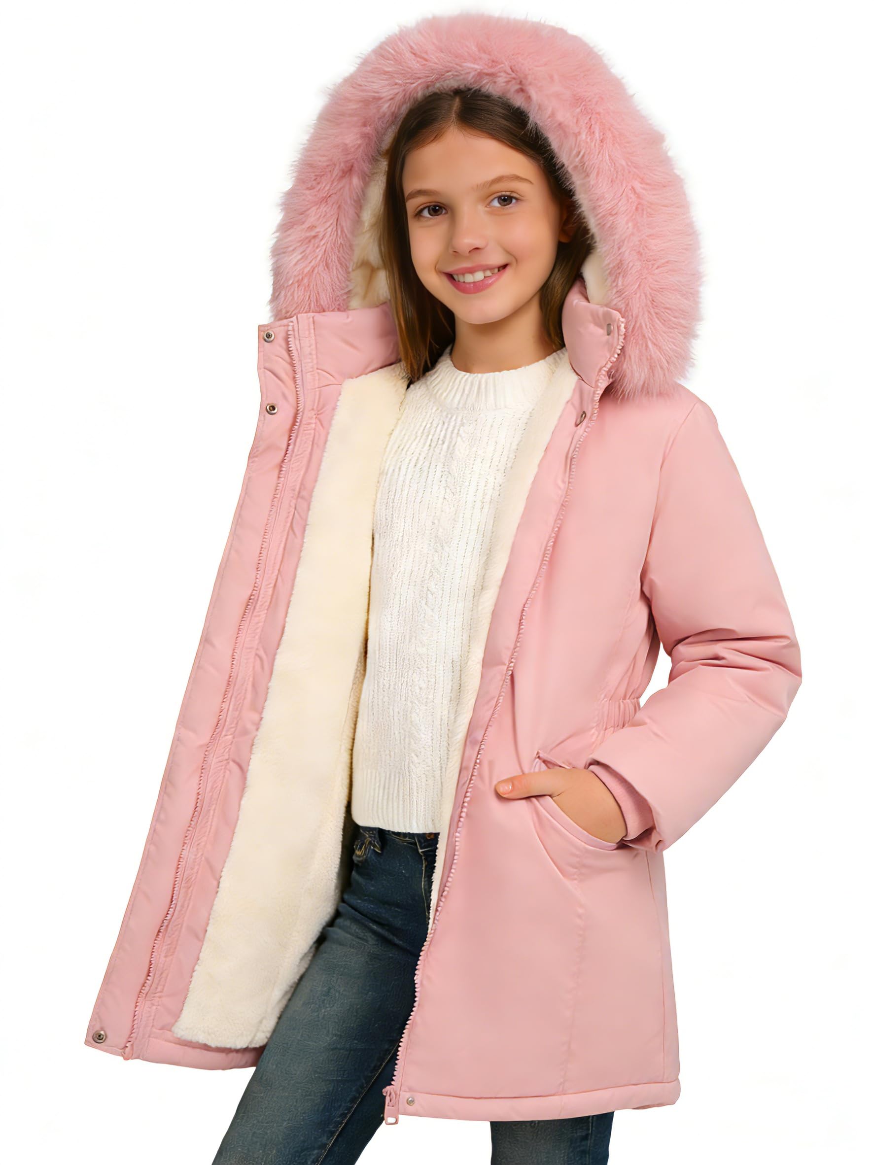 View 1 of ***FACTORY SEALED*** Lovekider Pink Hooded Winter Coat for Girls 9-10 Years Warm Jacket Perfect for Snow Daily Outdoor Wear