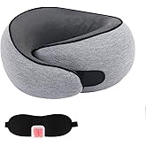 HUALEI-V Travel Pillow,Memory Foam Neck Pillow for Travel,Neck Support Pillow for Airplane with Eyemask,Earplugs and Storage Bag(Grey)