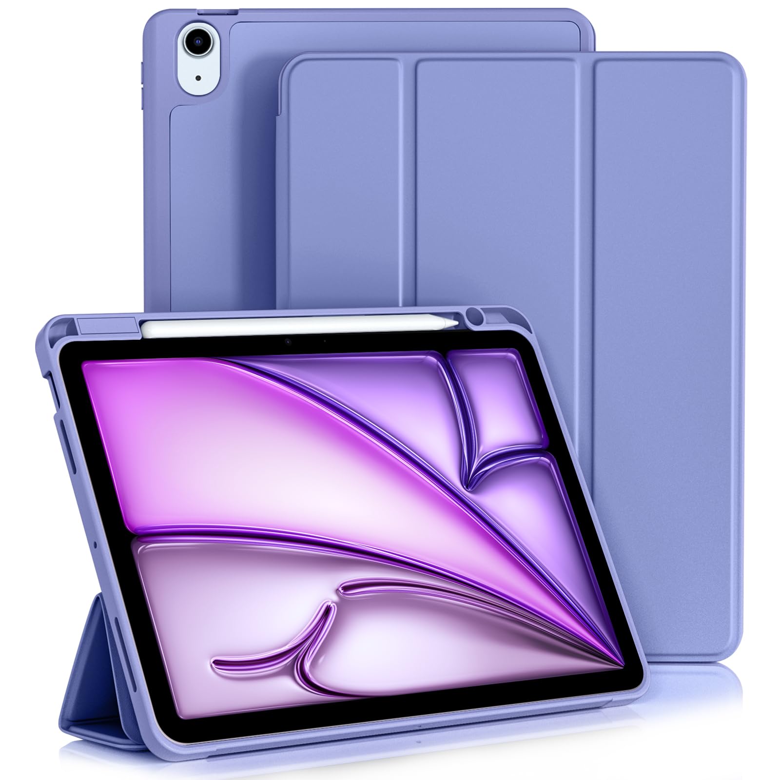 Vobafe Case for iPad Air 11 Inch Case M4/M3/M2(2026/2025/2024), iPad Air 5th 4th Generation(2022/2020 10.9 Inch, Flexible TPU Back Cover with Pencil Holder, Support Apple Pencil Charging-Violet