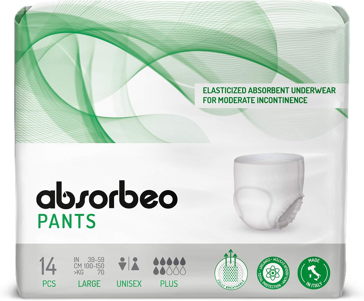 Absorbeo - Pants Plus - Unisex Elasticized Absorbent Underwear for Moderate Incontinence Size L (14 pieces/pack)