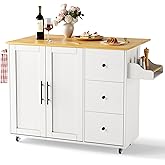 GRUSIGN Kitchen Island on Wheels with Storage-Multifunctional Kitchen Island Cart with Drop Leaf, Rolling Island with Spice/T