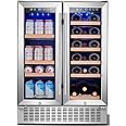 AAOBOSI 24 Inch Beverage and Wine Cooler Dual Zone 2-IN-1 Wine Beverage Refrigerator with Independent Temperature Control, LE
