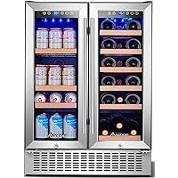 AAOBOSI 24 Inch Beverage and Wine Cooler Dual Zone 2-IN-1 Wine Beverage Refrigerator with Independent Temperature…