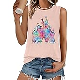 LUKYCILD Magic Castle Tank Top Women Magic Kingdom Shirts Graphic Tanks Summer Holiday Vacation Sleeveless Tops
