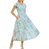 GRACE KARIN 2026 Women Summer Dress,Maxi Short Sleeve Floral Dresses,Semi Formal Flowy Wedding Guest Dress with Pocket
