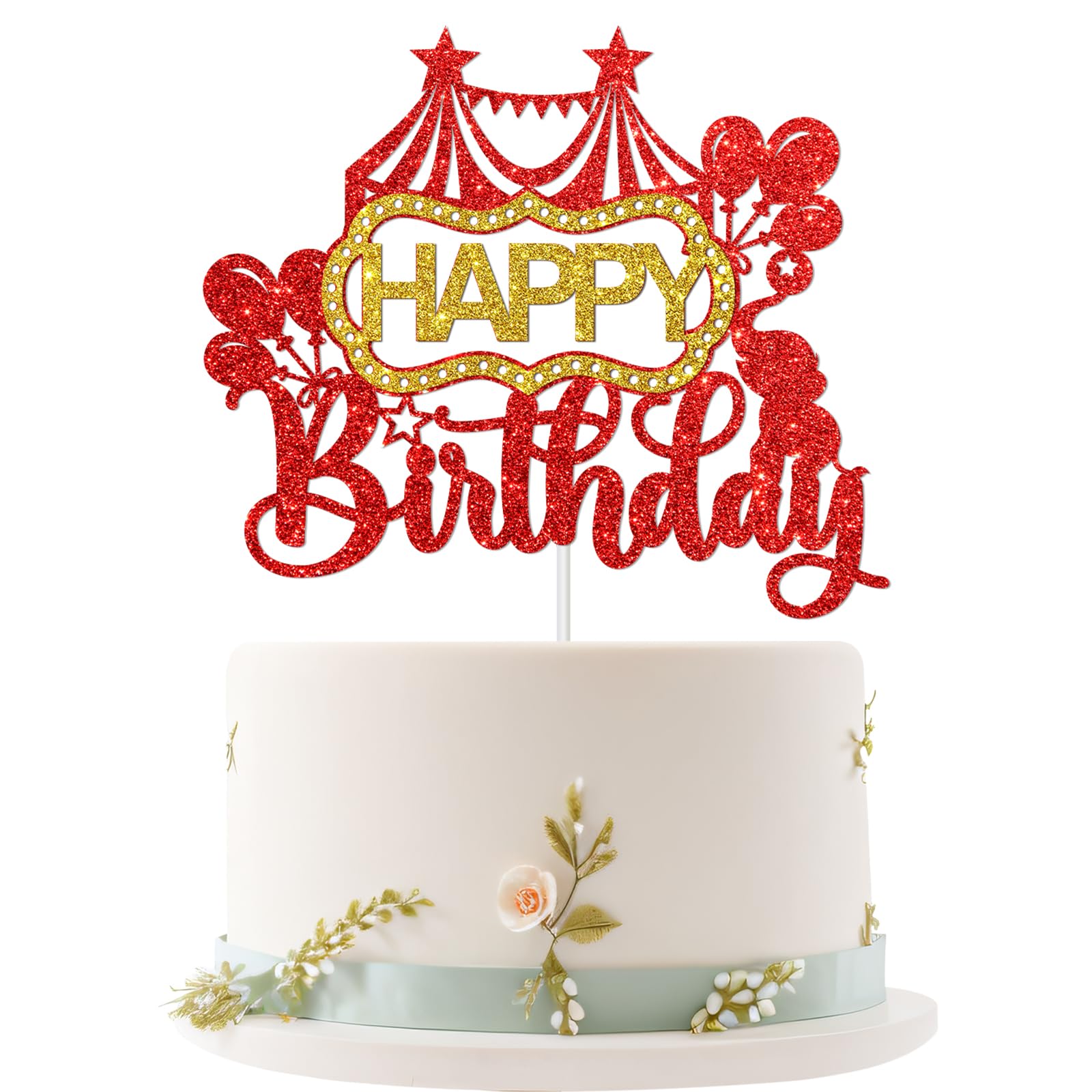 Photo 1 of Embhhor Circus Happy Birthday Cake Topper, Carnival Zoo Animals Themed Birthday Cake Decor, Baby Shower Kids Birthday Party Decoration Supplies