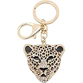 WQAPVHBG Leopard Key Bag Accessories, 2×1.97 in Leopard Charm, Rhinestones Purse Charms, Gold Cute Cheetah Head Wallet Charm Keychain for Decorating Girlfriend Handbags, Backpacks, Keys