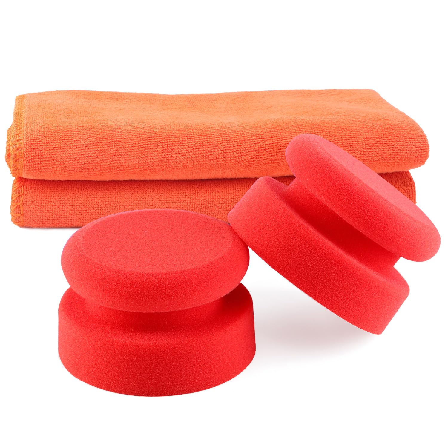 SPTA Car Hand Polishing Pad Set, 2Pcs 100 x 120mm Wax Applicator Pad with Surrounding Handle & 1Pcs Cleaning Cloth for Waxing, Polishing, Paint Cleaning, Instead of Polishing Machine
