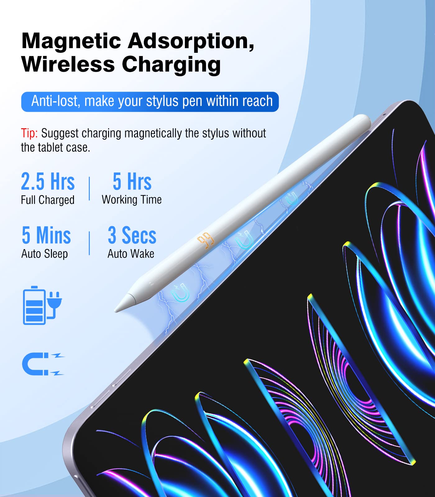 MoKo iPad Pencil 2nd Generation with Magnetic Wireless Charging,Apple Pencil 2nd Generation,Stylus Pen Compatible with iPad Pro 12.9