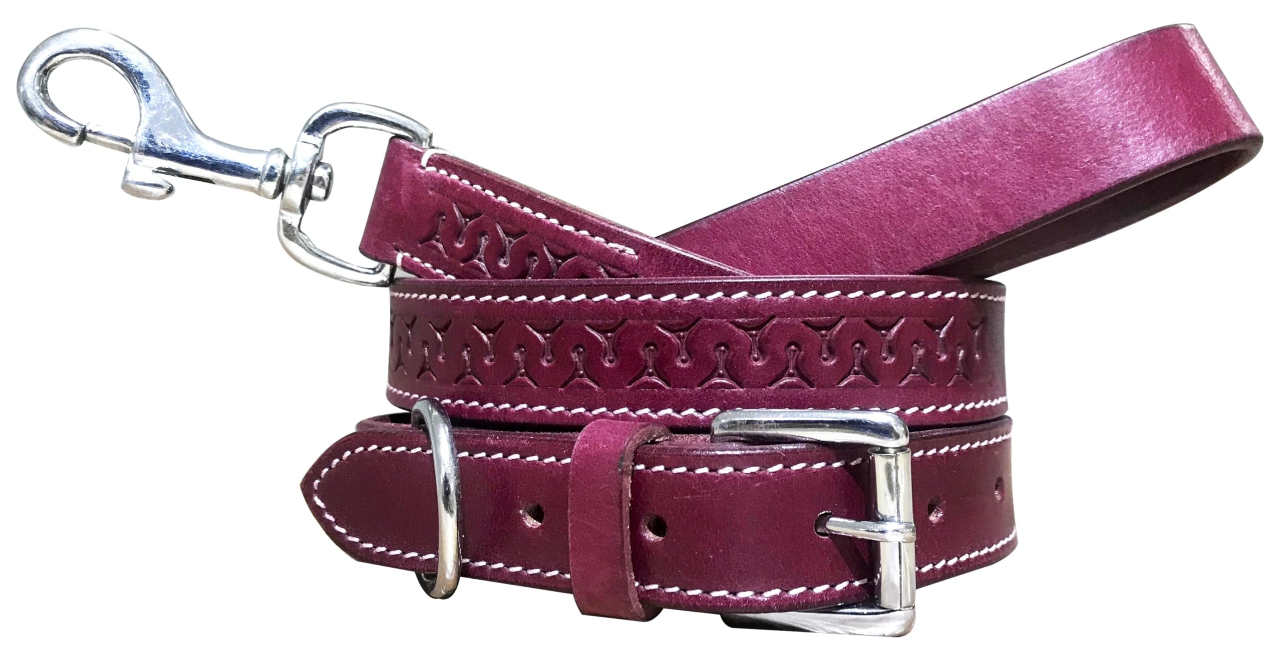 BRADLEY CROMPTON Genuine Leather Matching Pair Dog Collar and Lead Set S