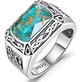 Yaresul 925 Sterling Silver Rings for Men, Teal Turquoise|Simulated Black Onyx Rings for Men Rings Bezel Setting Cross|Celtic Dragon|Greek Key Fashione Ring Jewelry Gift for Father Size 8-12