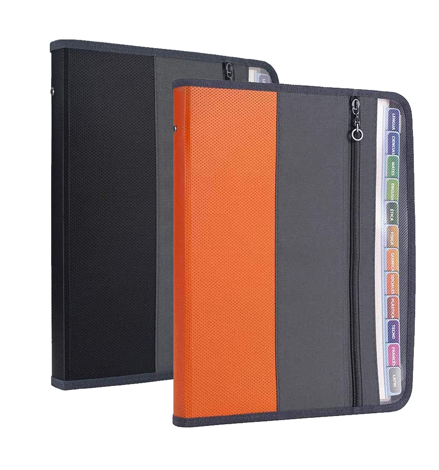 NAFY Expanding File Folders, 2Pack 13 Pockets Document Organizer with Zipper, A4 Letter Size Portable Accordion Expanding File Folders with Multicolor Labels for Office School Supplies (Black+Orange)