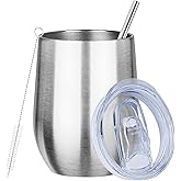 MEZMUT 12oz Insulated Wine Tumbler with Lid Double Wall Vacuum Stainless Steel Wine Glass Coffee Mug Insulated Tumbler Cup for Champaign, Cocktail, Beer (Silver, 1 Pack)