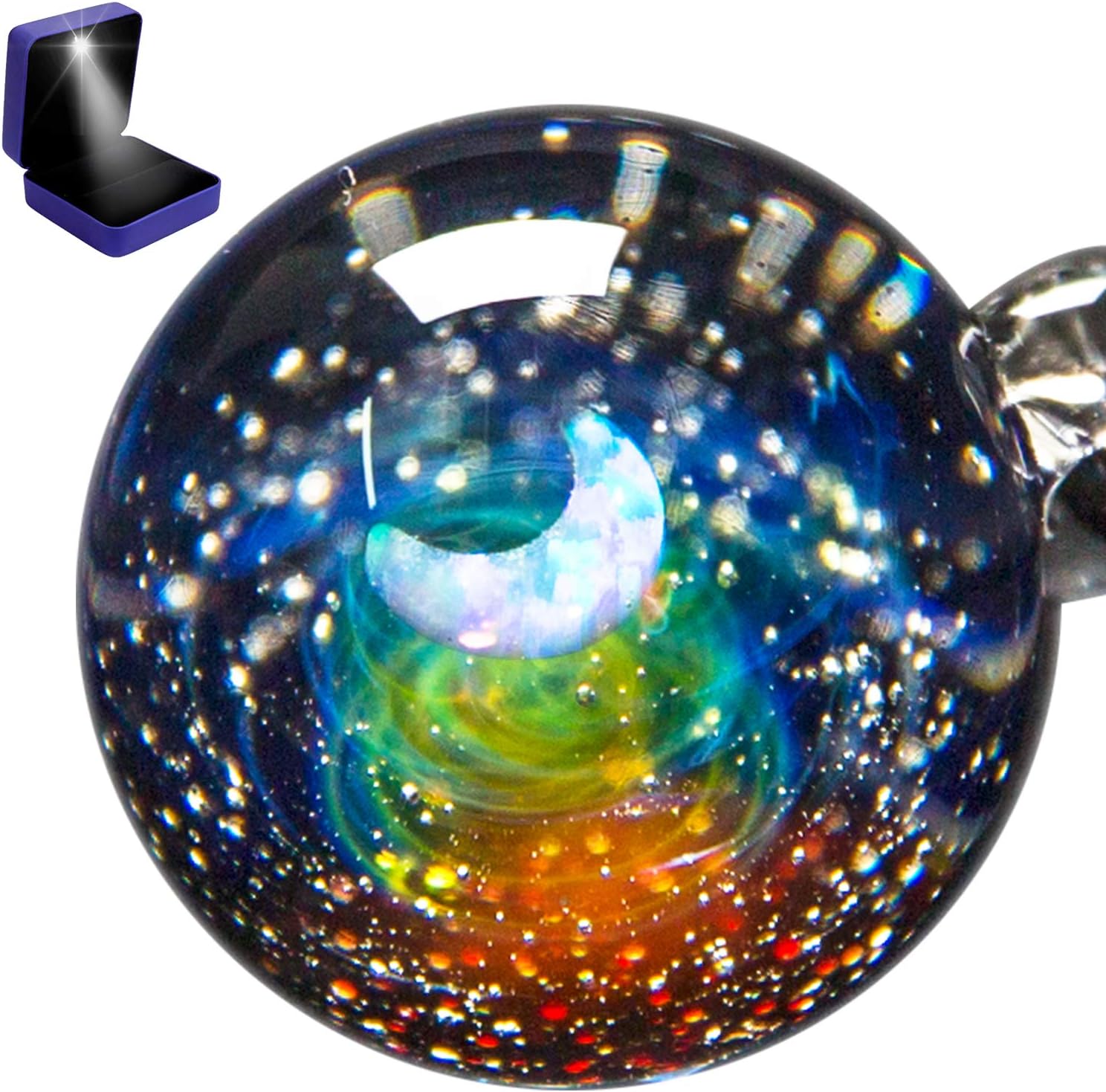 Pavaruni Original Galaxy Pendant Necklace, Universe Glass, Space Cosmos Design,Birthday Art Japan Handmade Craftsman