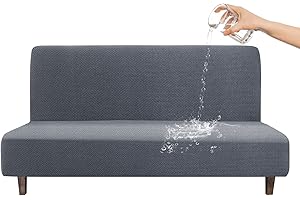 CZL 100% Waterproof Futon Covers, Leakproof Armless Sofa Covers, Stretch Jacquard Sofa Bed Cover, Washable Futon Slipcover Furniture Protector for Kids, Pets, Dog and Cat