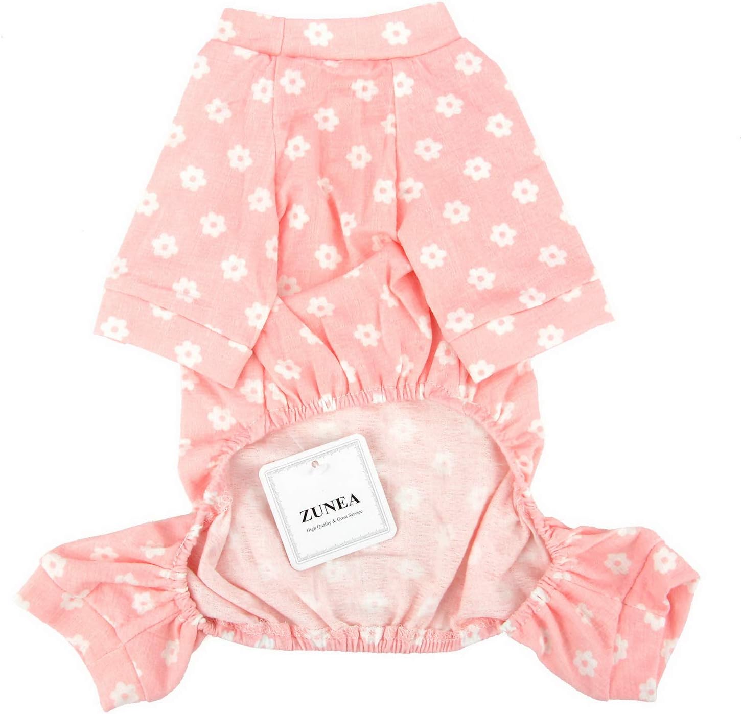 Zunea Small Dog Daisy Jumpsuit Pajamas Adorable Flowers Cotton Overalls Pjs Puppy Girl Sleeping Clothes Shirt with Pant Pet Doggie Cats Four Legs Pyjamas for All Season Pink L - Image 5