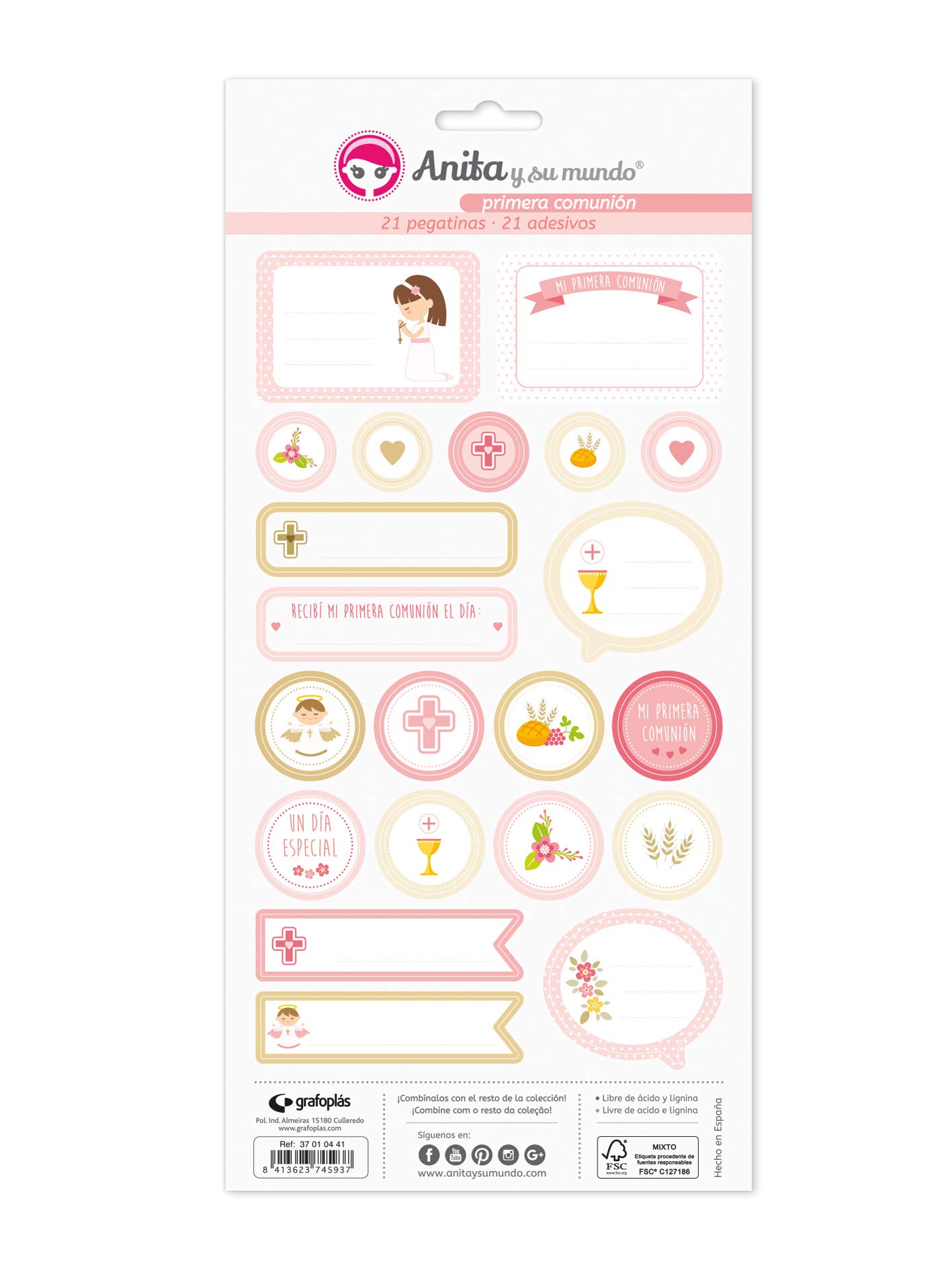 Anita and His World First Communion Girl Stickers, Pink, 15 x 32 cm, 5