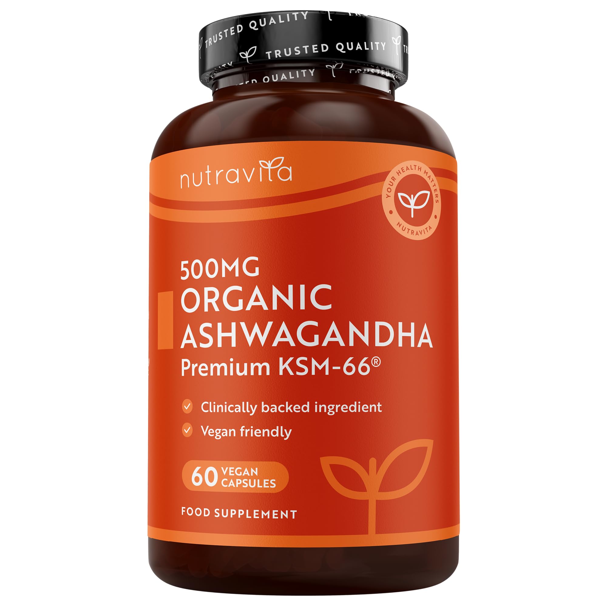 Nutravita Organic Ashwagandha KSM-66® 500mg - Premium Full-Spectrum Root Extract - Naturally Occurring Withanolides - 60 Vegan Capsules – Certified Organic Ashwagandha Supplement - Made in the UK