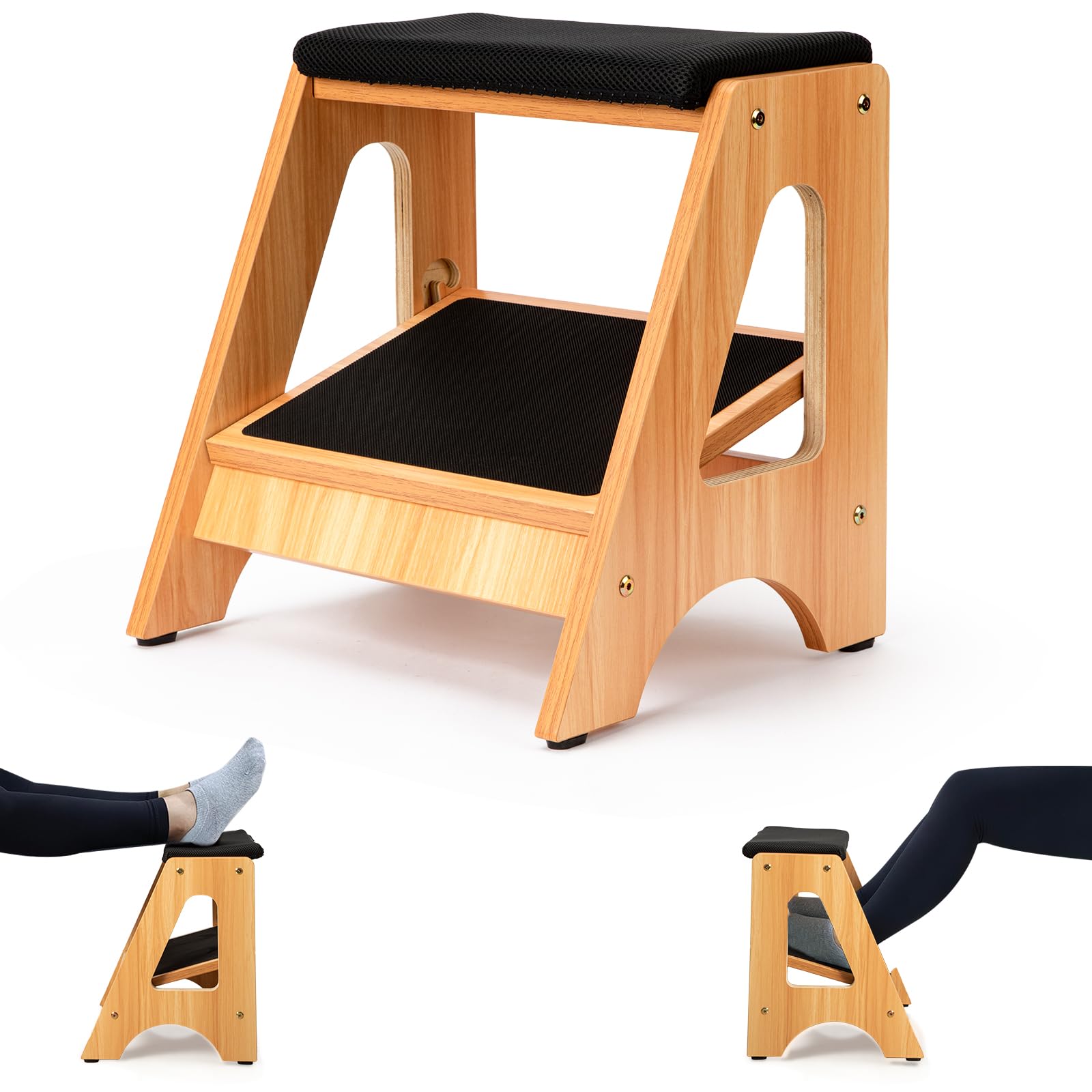 Photo 1 of StrongTek Double Step Footrest, Adjustable Wooden Foot Stool with 4 Height Levels, Cushioned Top & Non-Slip Base, Ergonomic Under Desk Leg Rest for Office Home