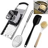 Premium Grade Stainless Steel Spaetzle Maker with Comfort Grip Handle, Stainless Steel Spider Strainer Skimmer Spoon with Cleaning Brush, Homemade German Egg Noodle Dumpling Making Tool Set