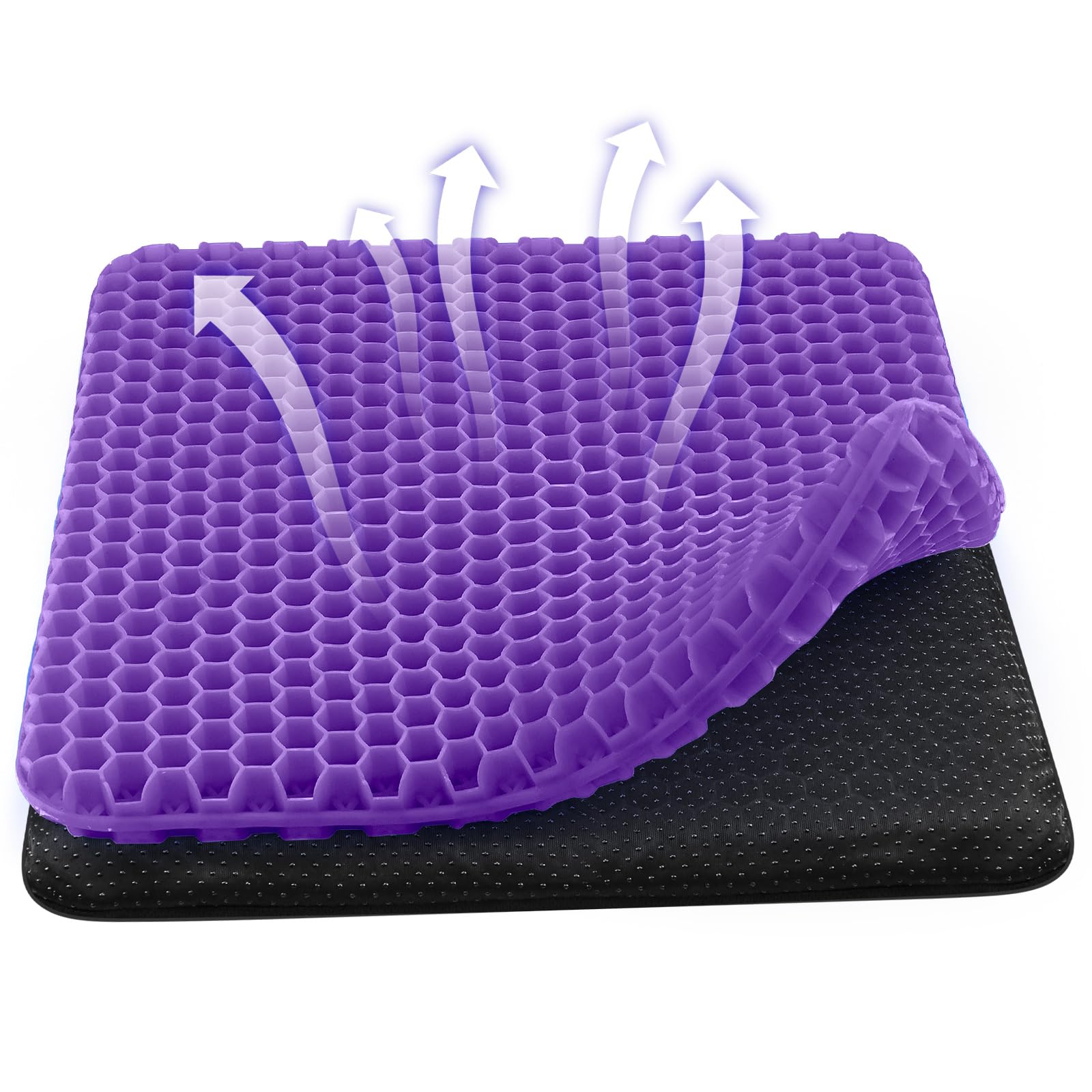wiksite Gel Seat Cushion, Honeycomb Design Double Thick Gel Cushion with Cloth Cover Ergonomic & Cool Seat Cushion for Home Office Chair Car Wheelchair Sitting Seat Cushion, Purple