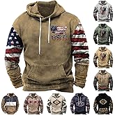 American Flag Hoodies for Men Tribal Aztec Cowboy Ethnic Western Hooded Sweatshirts Fall Long Sleeve Pullover Tops