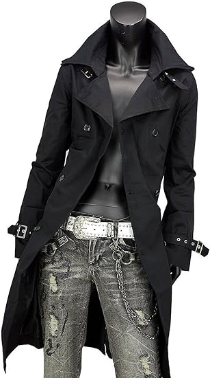 Amazon トレンチコート メンズ ロング トレンチ ロングコート ロング丈 ツイル 黒ｂ 無地 ブラック L コート ジャケット 通販
