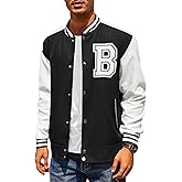 COOFANDY Men's Varsity Jacket Wool Blend Letterman Bomber Jacket Baseball Lightweight Jacket