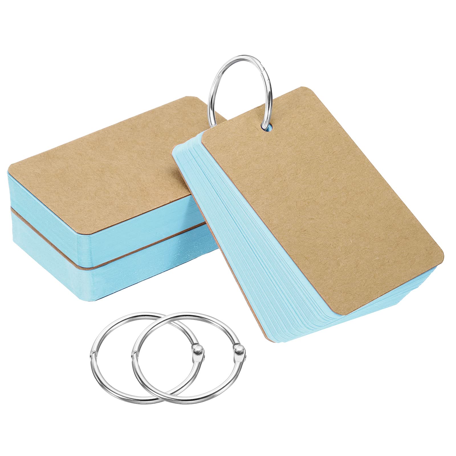 PATIKIL 3.5" x 2" Blank Flash Cards with Rings, 150 Pack Study Cards Index Cards Note Card Pre Hole Punched for Learning, Blue