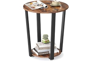 VASAGLE Round Side End Table, 2-Tier Accent Bedside Table with Storage Shelf, Easy Assembly, Nightstand for Small Spaces, Living Room, Bedroom, Rustic Brown and Ink Black ULET57X