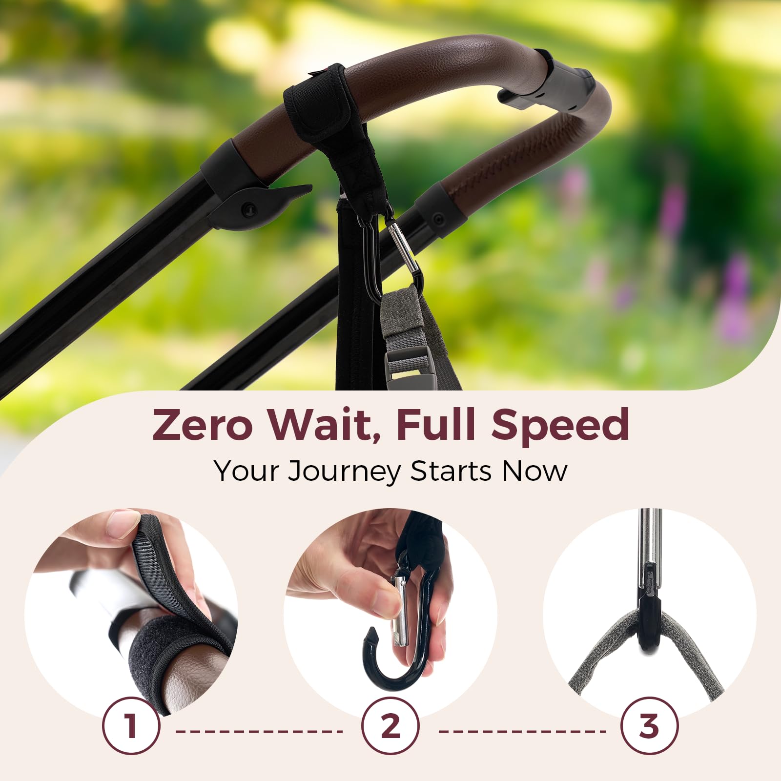 Momcozy Handle Strap for Baby Stroller | Safety Wrist Leash | Adjustable Pram Wheelchair Hand Leash | with Hooks for Storing Items | Security-Accessory for Child Safety