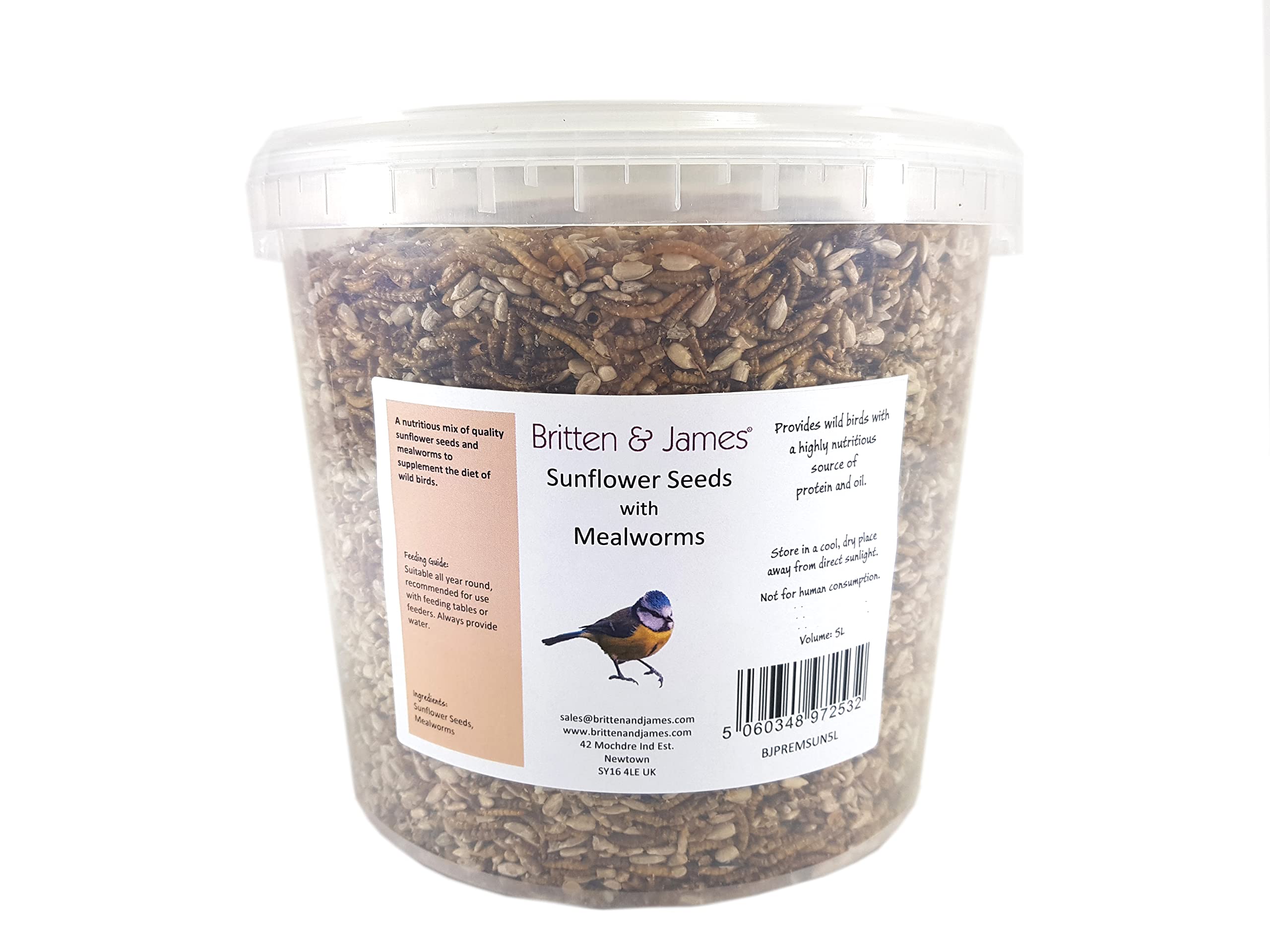 Britten & James Sunflower Hearts with Added Mealworms for Wild Birds 5L Tub (3kg) No Mess