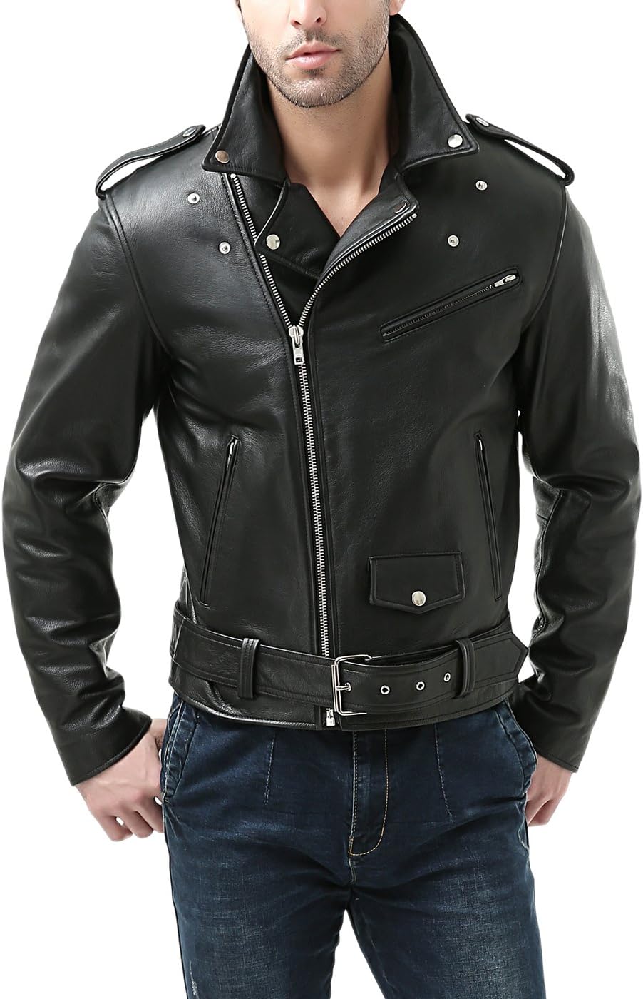 BGSD Men's Classic Leather Motorcycle Jacket (Regular and Big & Tall): Amazon.com.au: Fashion