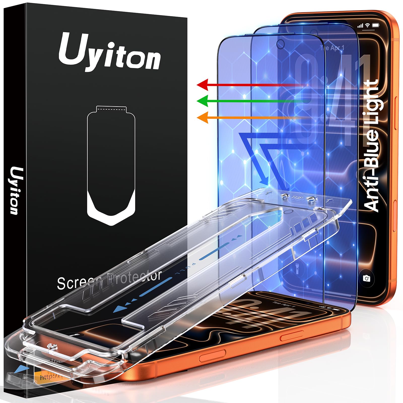 Photo 1 of Uyiton Compatible with iPhone 17 Pro Max Screen Protector (Anti-Blue Light) - [Easy to Install] Shatterproof Full Coverage [Case Friendly] 9H Tempered Glass Screen Protector for 17 Pro Max, 2 Pack