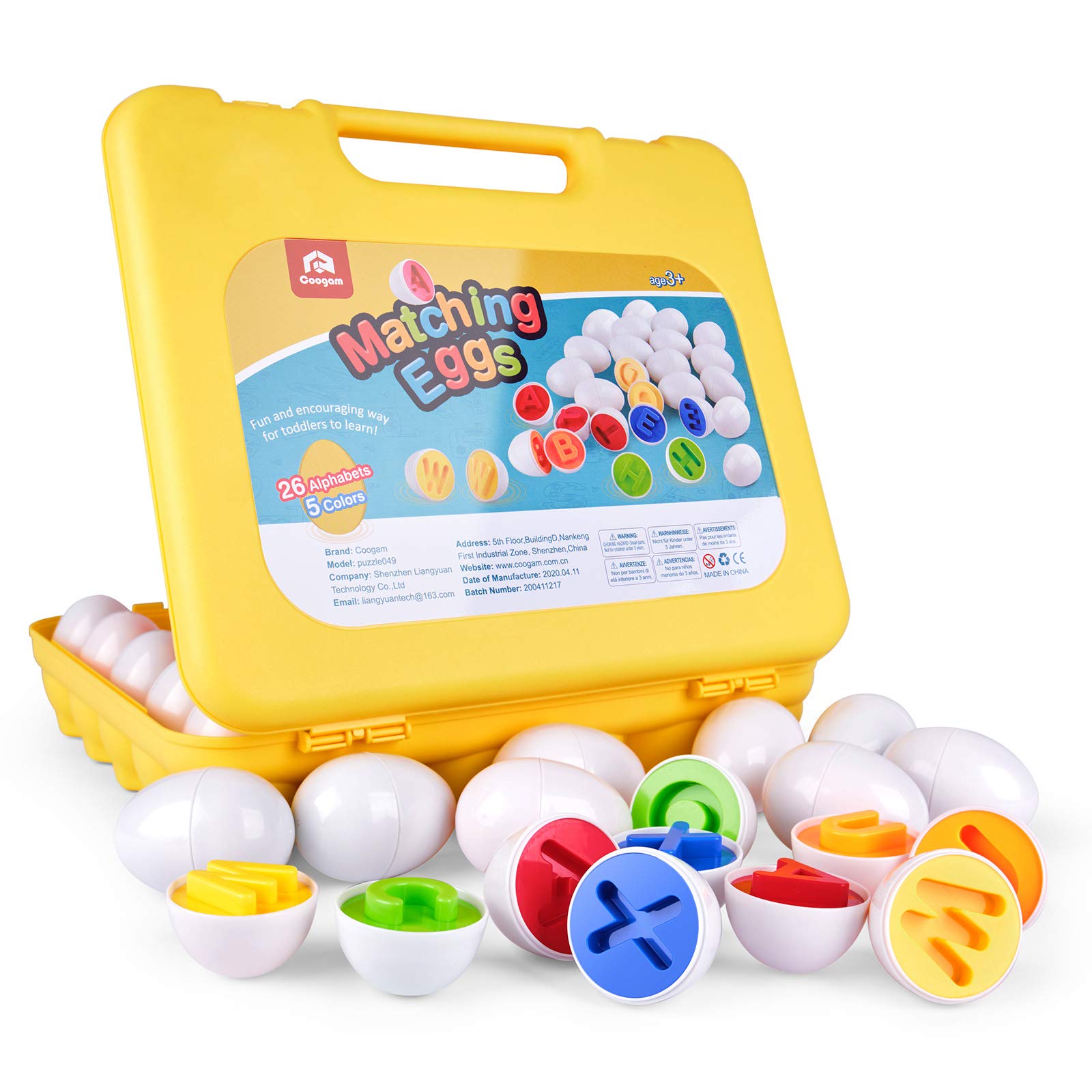 Coogam Matching Eggs Toy 26PCS ABC Alphabet Letters Color Recoginition Sorter Puzzle Easter Travel Bingo Game Uppercase Learning Educational Fine Motor Skill Gift for Toddler Kids