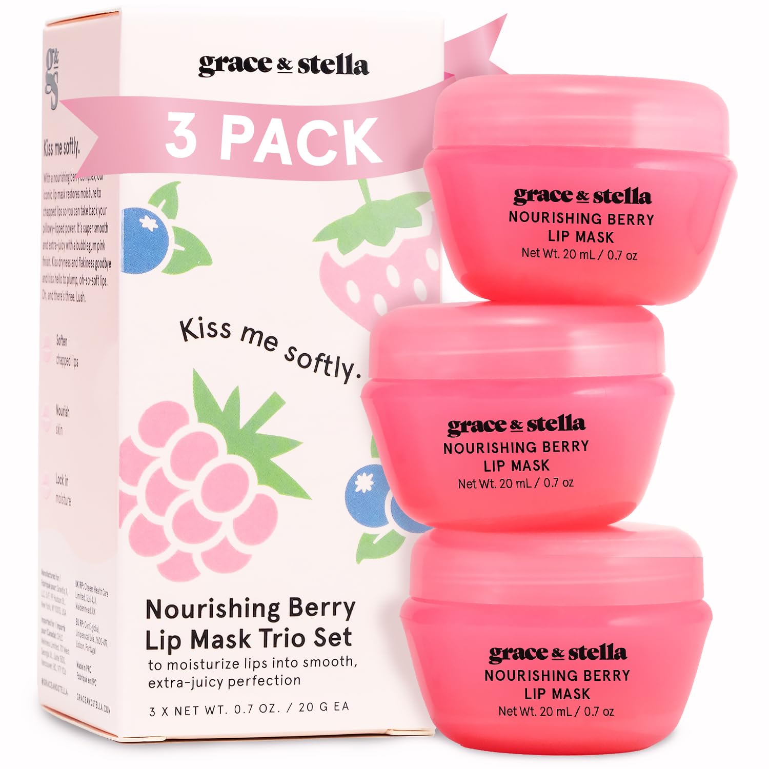 Grace & Stella Award-Winning Berry Lip Mask - Overnight Lip Care Moisturizer & Treatment - Vegan 3-Pack of 20ml Tubes — image 1