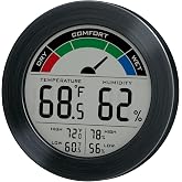 TIMETEK Digital Hygrometer Indoor Thermometer, Brushed Metal Frame, Black | Large round display, clear digits, accurate readings, comfort gauge, humidity meter, room temperature and humidity monitor