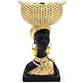 African Statues for Home Decor - Sculptures Decorations for Living Room,9 " African Lady Art Bust Figurines With Storage Tray,Aesthetic Ornament for Shelf and Tables, Décor Accents Gifts for Women