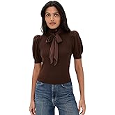 alice + olivia Women's Chase Puff Sleeve Ruffle Neck Sweater