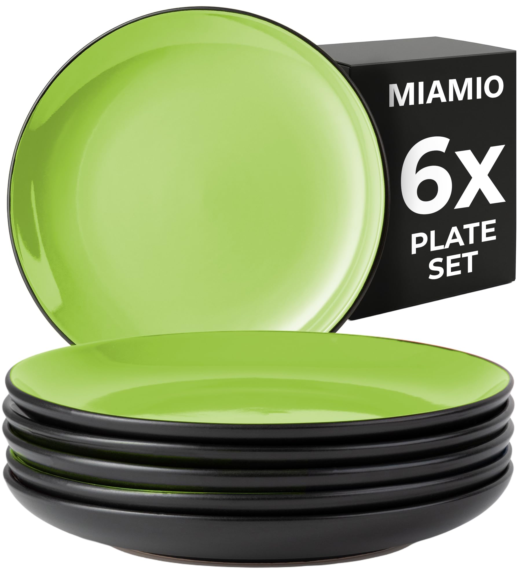 MIAMIO – 6 x Plate/Dinner Plate Set Stoneware Ceramic Tableware Set - Le Papillon Collection (Green, Small Plate)