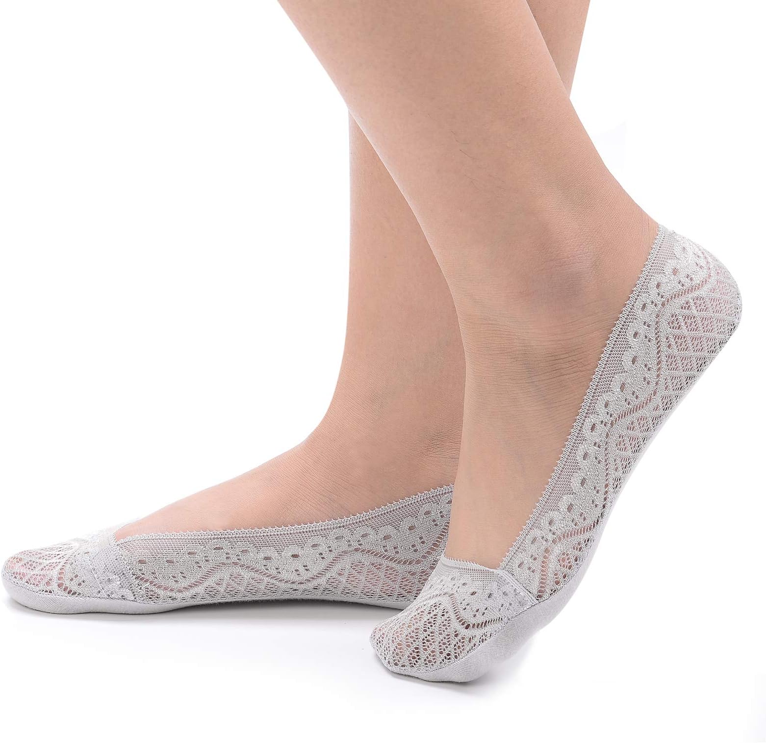 Zeltauto Women’s 4 Pairs No Show Lace Socks Non Slip Invisible Ultra Low Cut Liner Socks