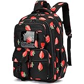 Mimfutu Strawberry School Backpack for Girls, Kids Bookbag Elementary Middle High School Bags Women Laptop Back Pack Travel Daypacks